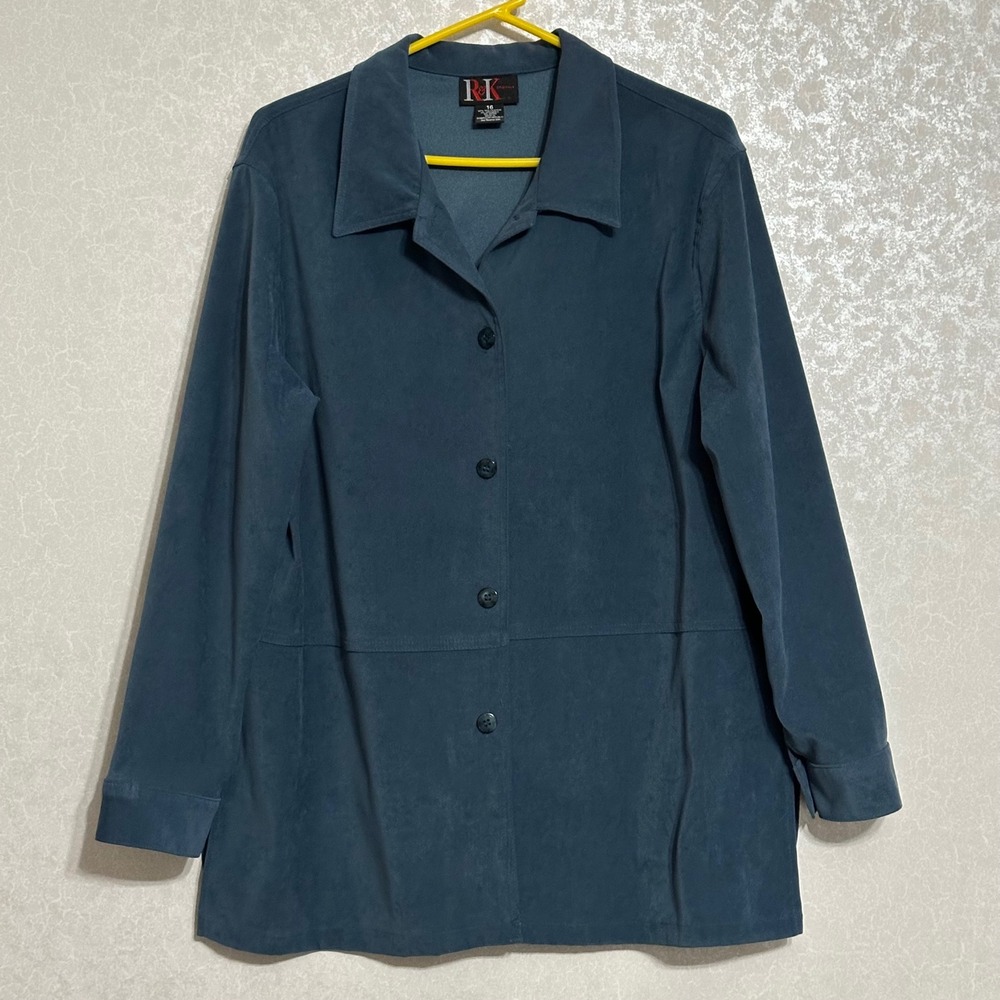 R & K Originals Vintage Teal Button Front Long Sleeve Jacket Shacket Career‎ 16